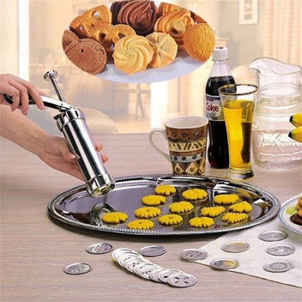 Cookie Press Maker Kit for DIY Biscuit Maker and Decoration with 8 Stainless Steel Cookie discs and 8 nozzles (Stainless Steel)