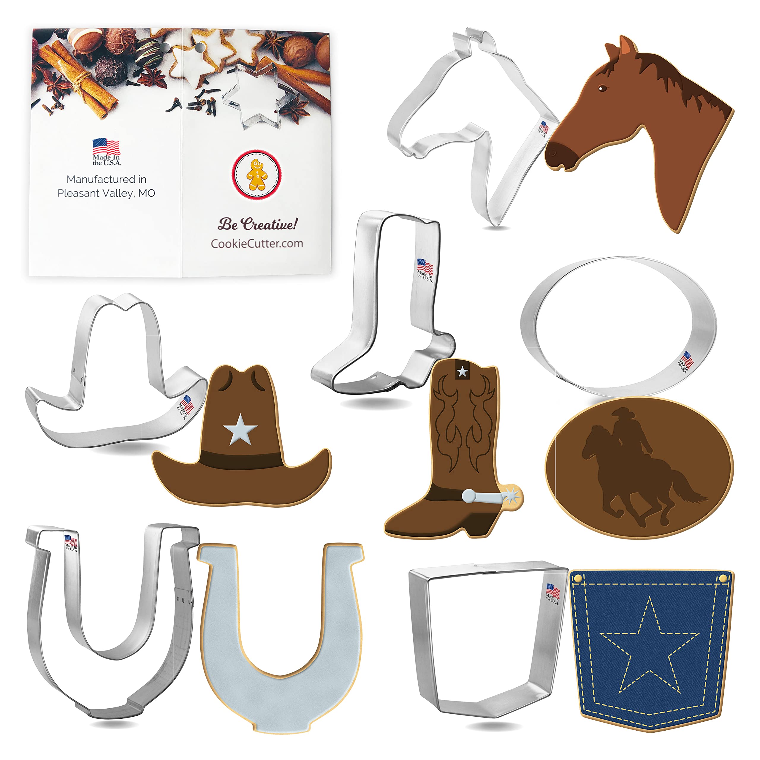 Rodeo Cowboy Cookie Cutter 6 Pc Set - Foose Cookie Cutters - USA Tin ...