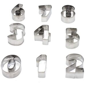 numbers cookie cutters 2 inches 9pcs jelly fondant cutter set, stainless steel, large number cutter for fondant biscuit, cake, fruit, vegetables, or dough stainless steel (2'' number cutter)