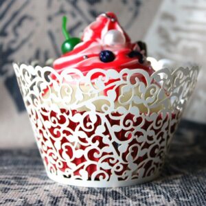 YOZATIA 60PCS Vine White Cupcake Wrapper, Lace Cupcake Wraps Liner for Wedding Party Cake Decoartion (White)