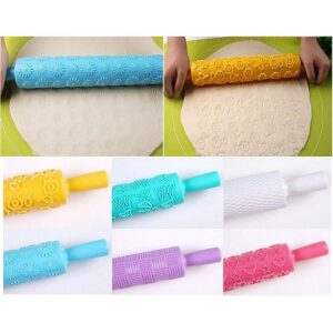 8pcs Colourful Cake Decorating Embossed Rolling Pins,Textured Non-Stick Designs and Patterned,Ideal for Fondant, Pie Crust,Cookie,Pastry,Icing,Clay,Dough