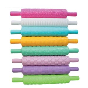 8pcs Colourful Cake Decorating Embossed Rolling Pins,Textured Non-Stick Designs and Patterned,Ideal for Fondant, Pie Crust,Cookie,Pastry,Icing,Clay,Dough