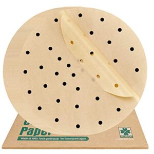 air fryer parchment paper for baking bamboo steamer liners 9 inch 100pcs unbleached circular perforated parchment paper non-stick steamer mat for baking/steaming/cooking with silicone paper