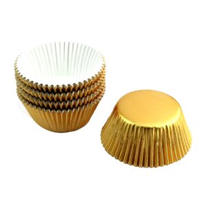 foil cupcake liners, baking cups standard muffin wrappers for party, 100 pack (gold)
