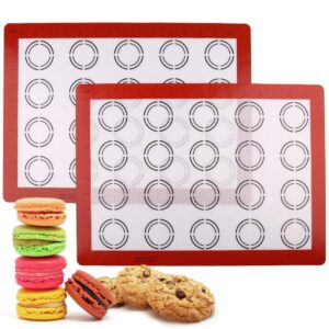 lotfancy silicone baking mat, 2 pack non stick macaron baking liner for cookies, rolling dough, bread and pastry, reusable baking sheet,16.5"x11.5"