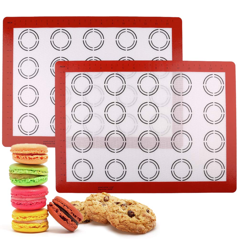 LotFancy Silicone Baking Mat, 2 Pack Non Stick Macaron Baking Liner for Cookies, Rolling Dough, Bread and Pastry, Reusable Baking Sheet,16.5"x11.5"