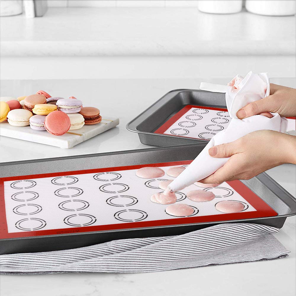 LotFancy Silicone Baking Mat, 2 Pack Non Stick Macaron Baking Liner for Cookies, Rolling Dough, Bread and Pastry, Reusable Baking Sheet,16.5"x11.5"