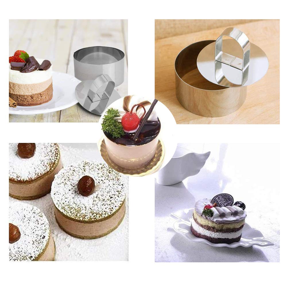 Round Cake Rings Cake Molds Set of 8, Stainless Steel Mousse and Pastry Mini Baking Ring Mold, Food Rings Dessert Rings Set Including 8 Rings & 8 Food Presses,3.15"x1.57"