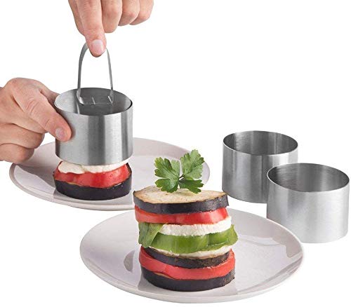Round Cake Rings Cake Molds Set of 8, Stainless Steel Mousse and Pastry Mini Baking Ring Mold, Food Rings Dessert Rings Set Including 8 Rings & 8 Food Presses,3.15"x1.57"