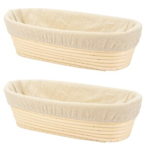 2 pcs 10 inch oval long banneton brotform bread dough proofing rising rattan basket & liner for professional & home bakers