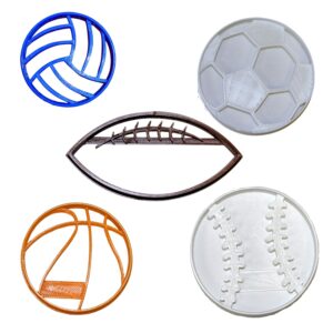 sports balls volleyball soccer football basketball set of 5 cookie cutters made in usa pr1079
