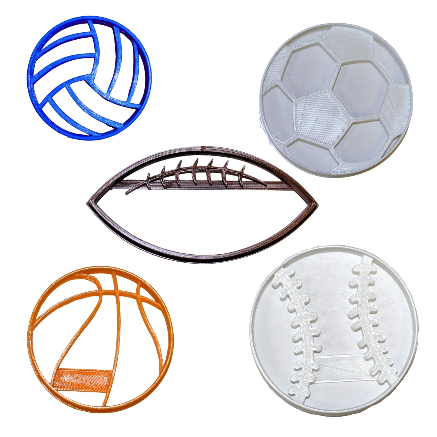 SPORTS BALLS VOLLEYBALL SOCCER FOOTBALL BASKETBALL SET OF 5 COOKIE CUTTERS MADE IN USA PR1079