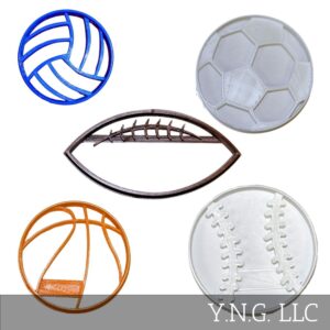 SPORTS BALLS VOLLEYBALL SOCCER FOOTBALL BASKETBALL SET OF 5 COOKIE CUTTERS MADE IN USA PR1079