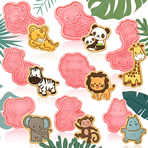 8 Pieces Animal Cookie Cutters with Plunger Stamps Set 3D Animals Lion Cookie Cutters Plastic Cookie Cutter Animal Cracker Cookie Cutters Cookie Stamps for Kids Baking Supplies