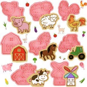 8 pcs farm animal cookie cutters with plunger stamps set 3d pig chicken sheep cow horse truck cookie stamp and cutter funny cartoon farm theme biscuit baking mold for treats diy cookie cake supplies