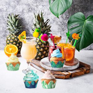 600 Count Tropical Hawaiian Themed Cupcake Liners Palm Leaf Cupcake Baking Cups Tiki Luau Parties Muffin Wrappers Hawaiian Paper Wraps Muffin Case Trays for Hawaiian Luau Summer Party Decor