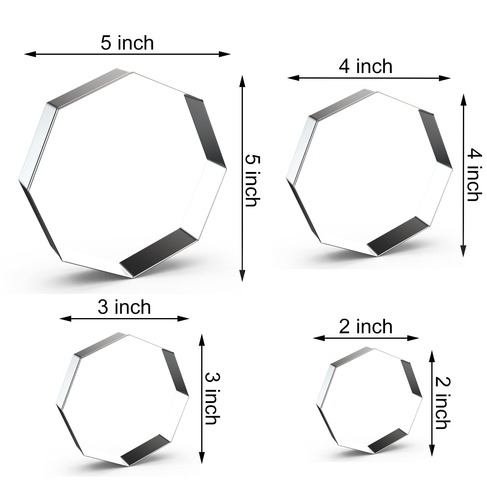 Octagon Cookie Cutters Geometric Shapes for Baking - Set of 4-5 Inch, 4 Inch, 3 Inch, 2 Inch - Stainless Steel