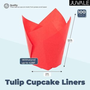 Tulip Cupcake Liners - 100-Pack Medium Baking Cups, Muffin Wrappers, Perfect for Birthday Parties, Weddings, Baby Showers, Bakeries, Catering, Restaurants, Red