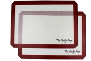 the daily prep red silicone baking mats, nonstick baking sheets for bake pans & rolling, thick .75mm, food grade oven mat, microwavable silicone sheet, freezable- 11 5/8 in x 16.5 in (pack of 2)