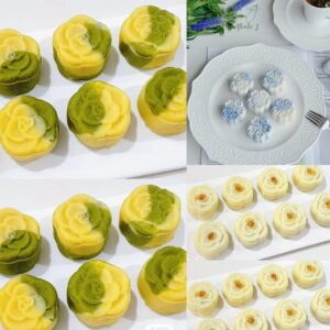 LIUDHPSP Moon Cake Mould Set,Includes12 pcs Sakura flower pattern base and 2 Pieces Bath Bombs Press,Mid Autumn Festival DIY Hand Press Cookie Stamps Pastry Tool Moon Cake Maker(50g) White L