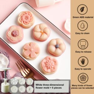 LIUDHPSP Moon Cake Mould Set,Includes12 pcs Sakura flower pattern base and 2 Pieces Bath Bombs Press,Mid Autumn Festival DIY Hand Press Cookie Stamps Pastry Tool Moon Cake Maker(50g) White L