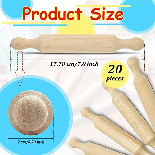 Suclain Wooden Mini Rolling Pin Long Kitchen Baking Small Dough Rolling Pin for Children Fondant Pastry Pizza Crafting and Imaginative Play for Halloween and Christmas Presents (20 Pieces,7 Inches)