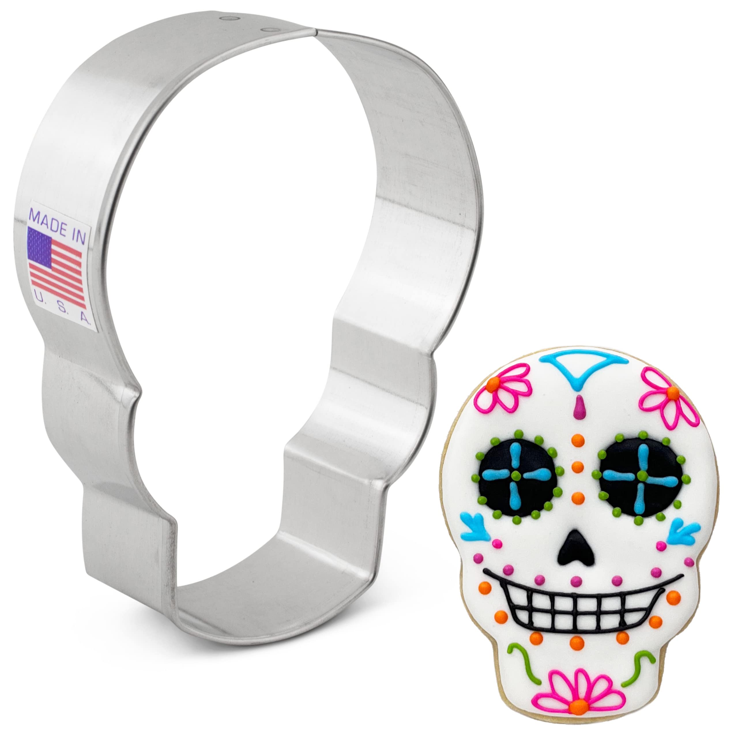 Skull Cookie Cutter Halloween Day of the Dead Día de Los Muertos Sugar Skull, 3.5" Made in USA by Ann Clark