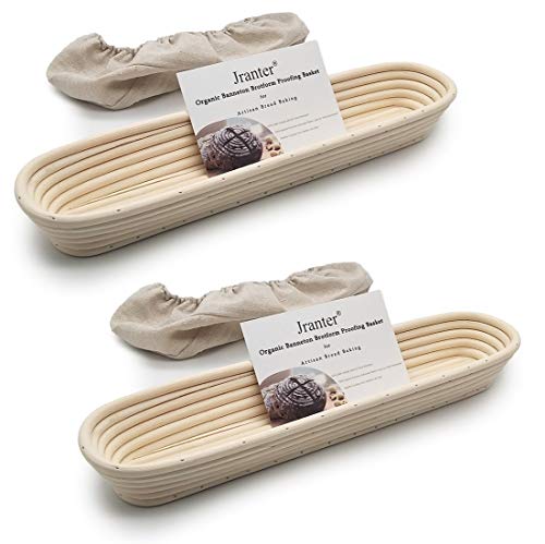 15 inches Baguette Banneton Bread Proofing Basket and Linen Liner Set 2 Pack