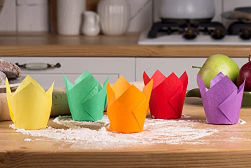 Baking Cups Tulip Cupcake Liners 150 pcs - Tulip Baking Paper Cups Multi-Color Tulip Paper Cupcake Muffin Liners