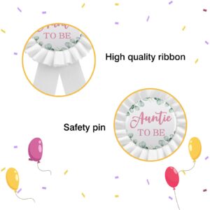 WOWOPA Auntie To Be Tinplate Badge Pin, Gender Reveal Baby Shower Pin, Green Leaves Aunt Satin Fabric Button Party Decorations - White 1pcs