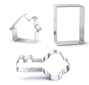 3 pieces cookie cutter set - door key small house stainless steel