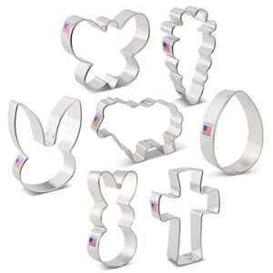 Easter Cookie Cutters 7-Pc Set Made in USA by Ann Clark, Easter Bunny, Egg, Holy Cross, Carrot, Butterfly, Lamb