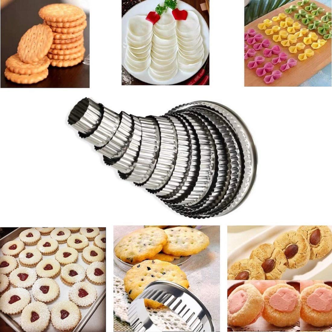 DflowerK 12 Circle Cookie Biscuit Cutter Set Pastry Cutter Premium 304 Stainless Steel Ring Baking Mold for Dough Donut Scone (Wave Edge)