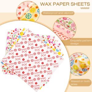 Glenmal 9.8x8.5 Inch Wax Paper Sheets Greaseproof Waterproof Dry Waxed Paper Sheets Floral Lemon Sandwich Wrap Paper Liner Burger Bread Food Basket Liners for Home Picnic Kitchen Party(600 Pcs)