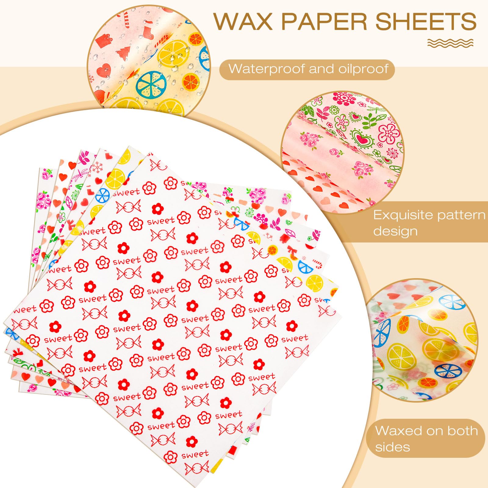 Glenmal 9.8x8.5 Inch Wax Paper Sheets Greaseproof Waterproof Dry Waxed Paper Sheets Floral Lemon Sandwich Wrap Paper Liner Burger Bread Food Basket Liners for Home Picnic Kitchen Party(600 Pcs)