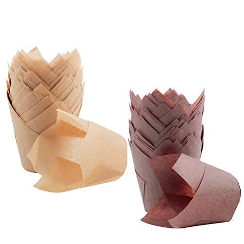 200 Pcs Tulip Cupcake Liners,Cooyeah Baking Cup Holder Muffin Paper Liners Grease Proof Wrappers for Wedding,Birthday Party Brown and Natural Color