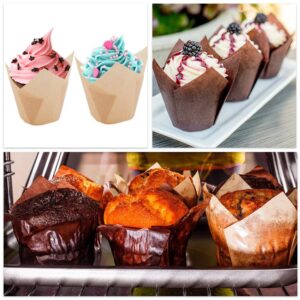 200 Pcs Tulip Cupcake Liners,Cooyeah Baking Cup Holder Muffin Paper Liners Grease Proof Wrappers for Wedding,Birthday Party Brown and Natural Color