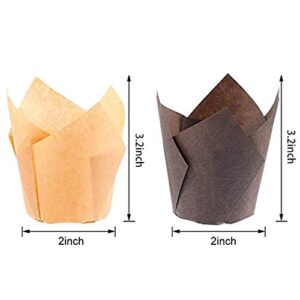 200 Pcs Tulip Cupcake Liners,Cooyeah Baking Cup Holder Muffin Paper Liners Grease Proof Wrappers for Wedding,Birthday Party Brown and Natural Color