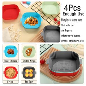 Air Fryer Silicone Liners,LYHOLKEER 4Pcs 7.5inch Reusable Square Silicone Air Fryer Liners for 3-6 QT,Food Safe Air Fryers Oven Accessories,Replacement Of Flammable Parchment Liner Paper