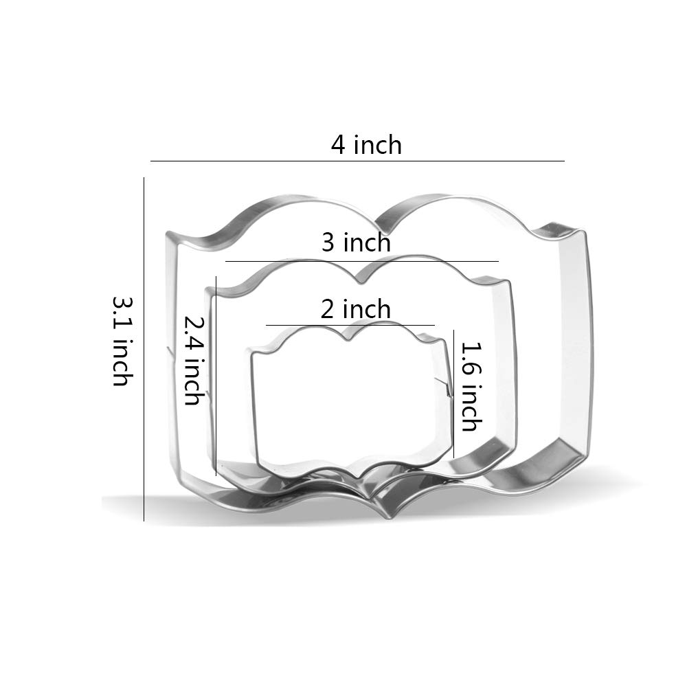 Book Cookie Cutter Set - 3 Piece - Stainless Steel