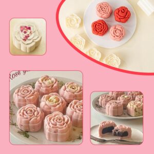 Stamped mid-autumn mooncake press mold, hand-pressed mooncake dessert DIY with 4 stamped flower, mooncake puff pastry press mold DIY (4 rose stamps-1)