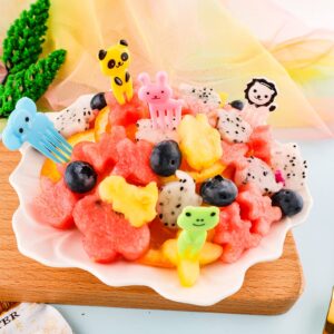 Small Cookie Cutter sets Mini Fruit Cutters for Kids Tiny Food Shape Cutouts 28 Pack Match with 10 Pack Cute Animal Picks and Forks Baking and Food Supplement Accessories