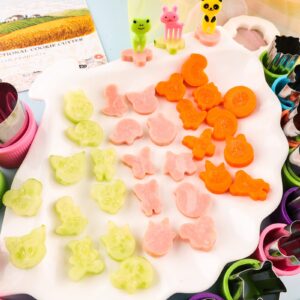 Small Cookie Cutter sets Mini Fruit Cutters for Kids Tiny Food Shape Cutouts 28 Pack Match with 10 Pack Cute Animal Picks and Forks Baking and Food Supplement Accessories