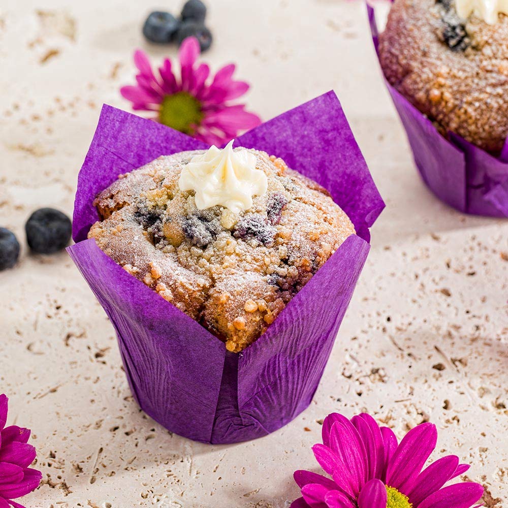 Panificio Premium 4 oz Violet Paper Tulip Baking Cup: Paper Baking Cups Perfect for Muffins, Cupcakes or Mini Snacks - Greaseproof - Disposable and Recyclable - 200ct Box - Restaurantware