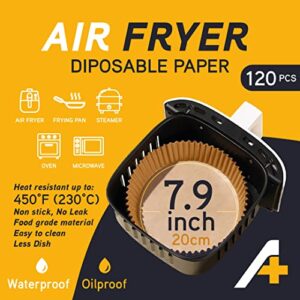 120pcs Air Fryer Disposable Oil Proof Paper Liners 7.9 inch Non-Stick Round Parchment Paper 3 to 7qt, Brown (Generic)