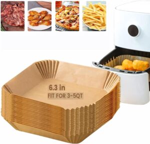 mt&l air fryer disposable square paper liner 6.3 in fit 3-5 qt, non-stick waterproof oil grease proof parchment liners baking paper for air fryer | microwave | grill