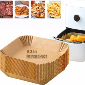 MT&L Air Fryer Disposable Square Paper Liner 6.3 in Fit 3-5 Qt, Non-Stick Waterproof Oil Grease Proof Parchment Liners Baking Paper for Air Fryer | Microwave | Grill