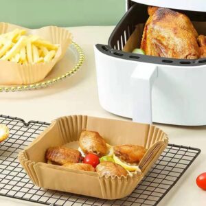 MT&L Air Fryer Disposable Square Paper Liner 6.3 in Fit 3-5 Qt, Non-Stick Waterproof Oil Grease Proof Parchment Liners Baking Paper for Air Fryer | Microwave | Grill