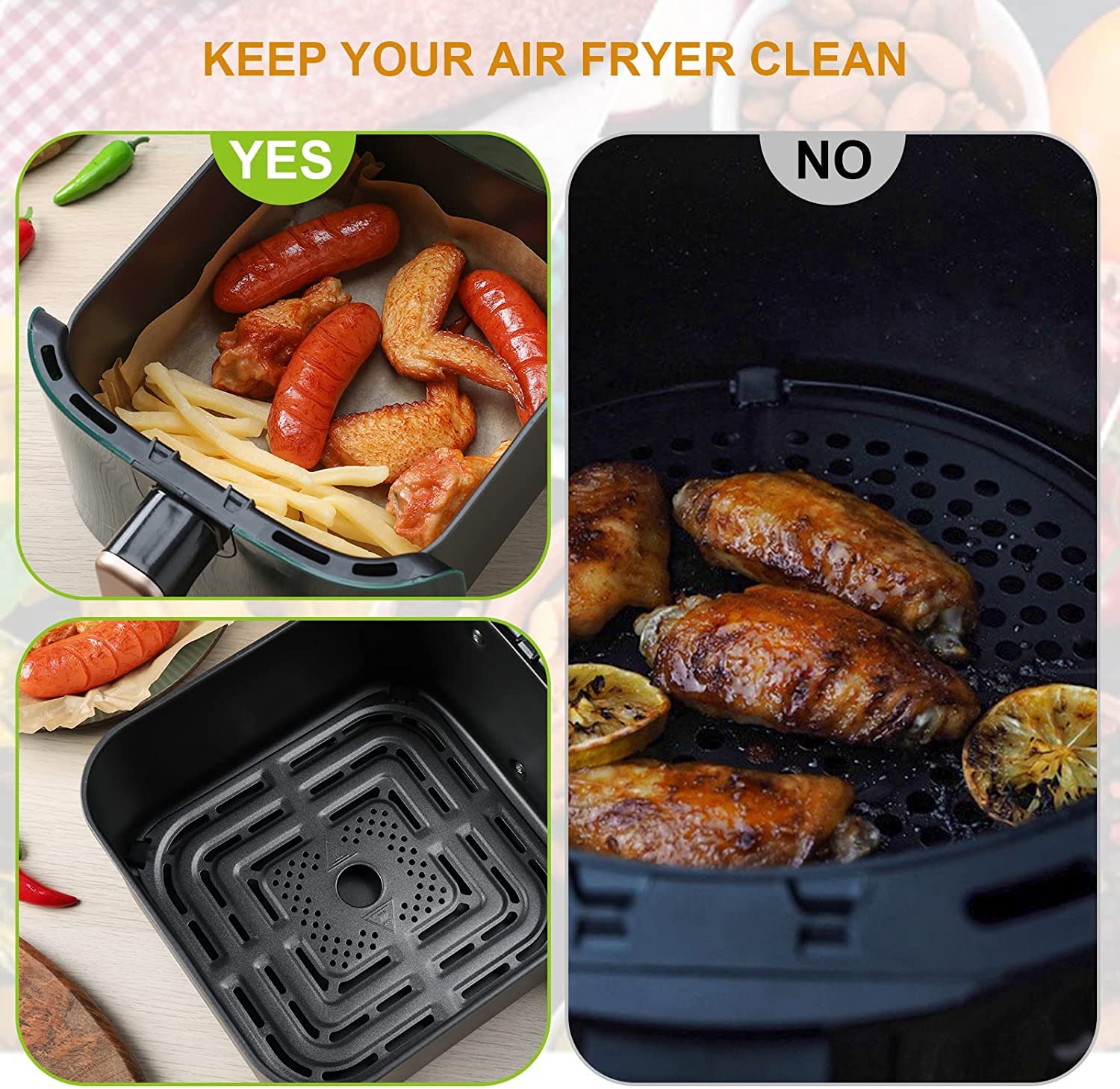 MT&L Air Fryer Disposable Square Paper Liner 6.3 in Fit 3-5 Qt, Non-Stick Waterproof Oil Grease Proof Parchment Liners Baking Paper for Air Fryer | Microwave | Grill