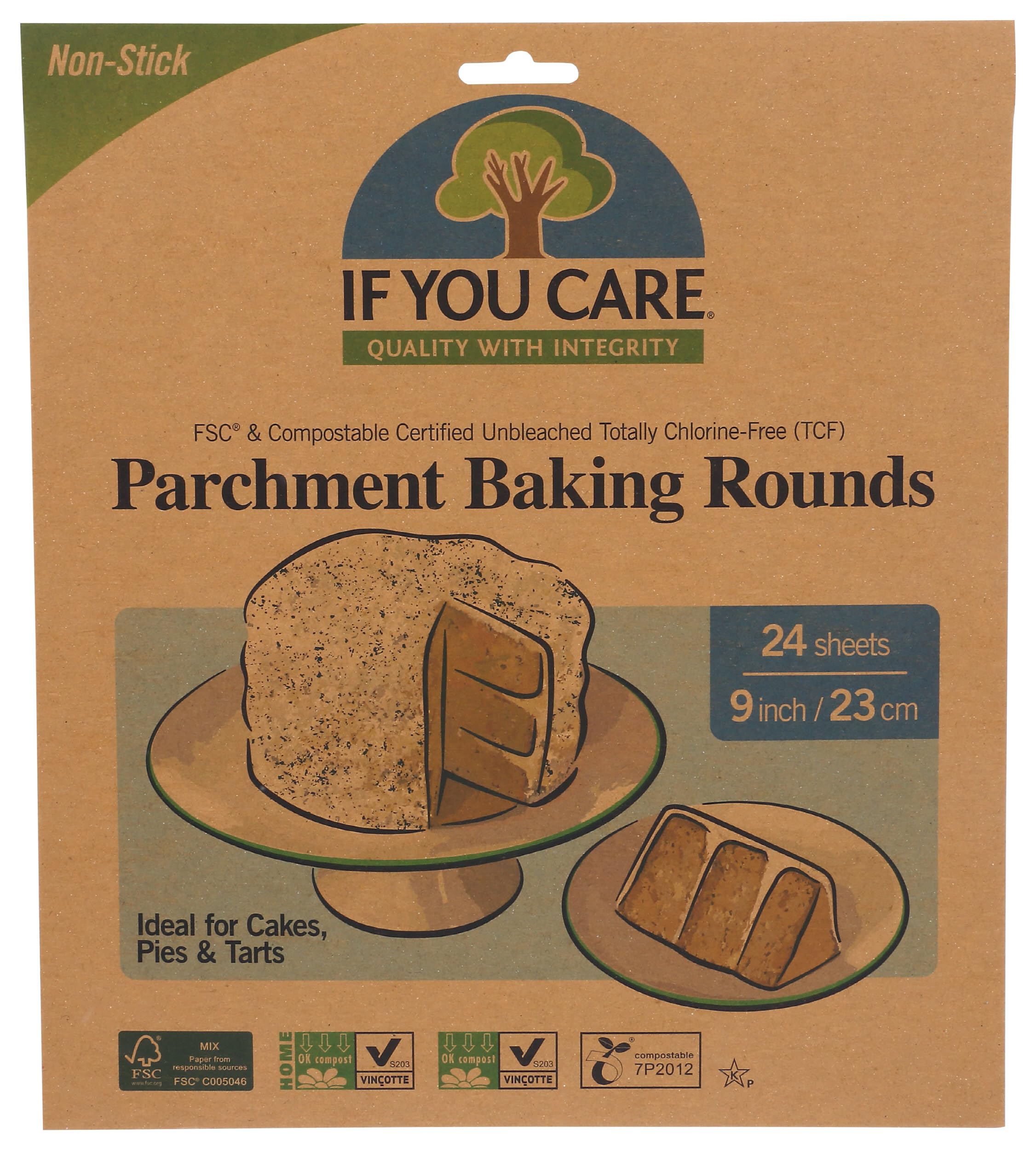 If You Care Parchment Paper Rounds for Baking Cakes, Pies, Tarts – Pack of 24 Circle Liners - Unbleached, Chlorine Free, Greaseproof, Silicone Coated – 9 Inch Diameter